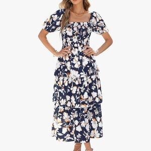 Tiered Floral Navy Maxi Dress